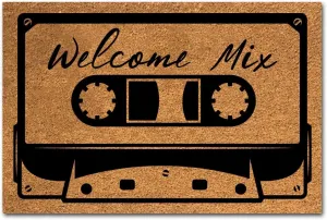 Funny Coir Doormat Welcome Mix Tape Front Door Porch Patio Decor Doormats For The Entrance Way Personalized Rugs with Heavy-Duty Backing Non Slip Outdoor Mat House Warming Gift 23.6 x 15.7 inch