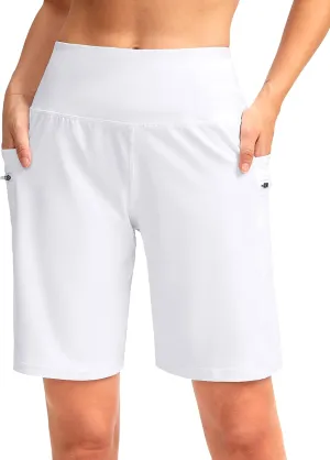 G Gradual Women's High Waisted 9" Bermuda Shorts with Zipper Pockets Athletic Workout Long Shorts for Women Knee Length