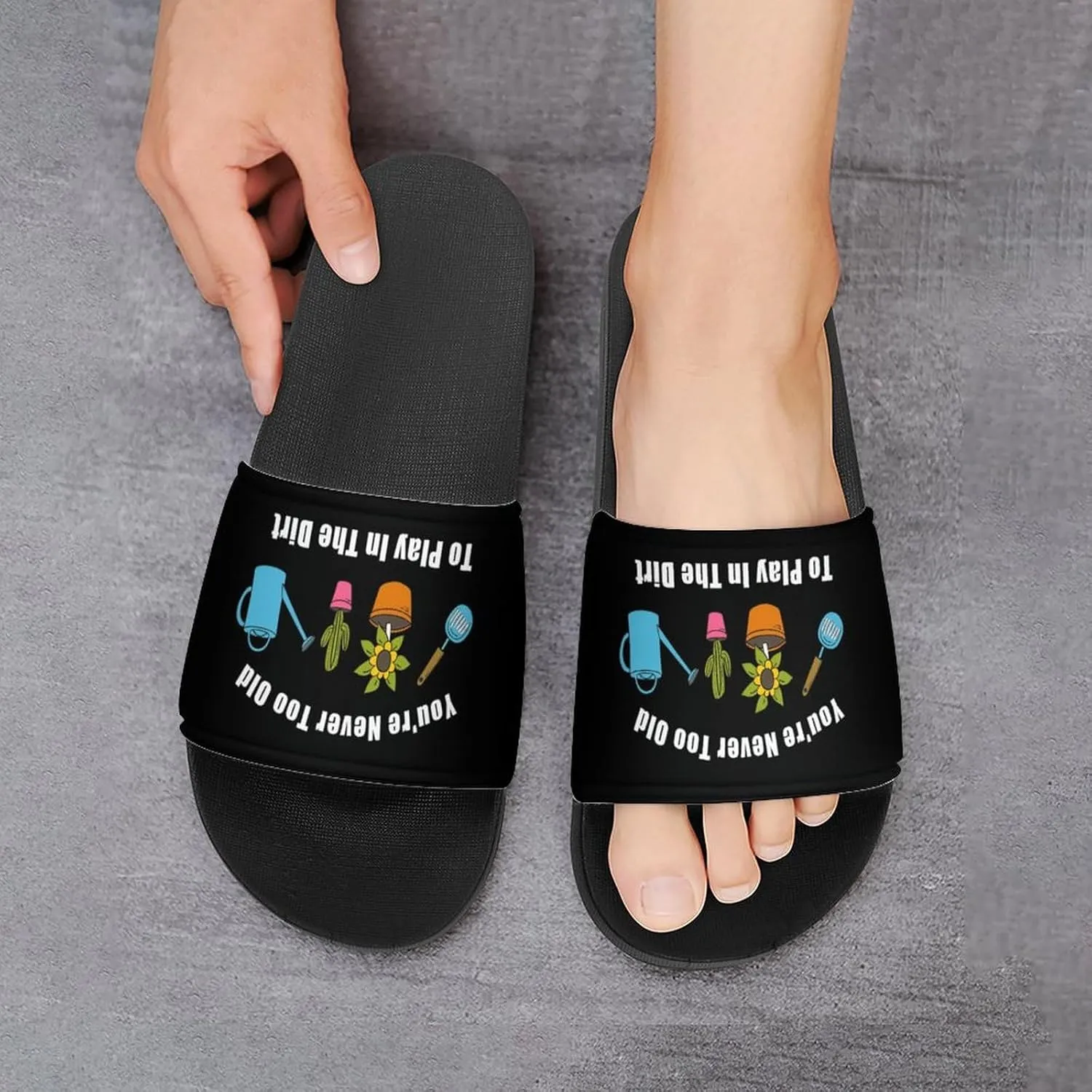 Gardening Pattern Inspirational Slippers Shower Slipper In-Door Slipper Quick Drying Non-Slip Bathroom Pool Woman Man PVC