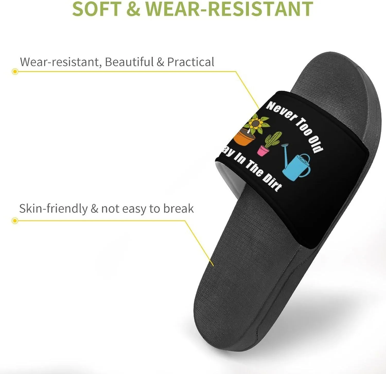 Gardening Pattern Inspirational Slippers Shower Slipper In-Door Slipper Quick Drying Non-Slip Bathroom Pool Woman Man PVC