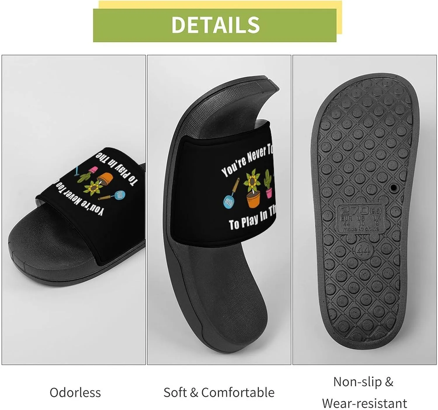 Gardening Pattern Inspirational Slippers Shower Slipper In-Door Slipper Quick Drying Non-Slip Bathroom Pool Woman Man PVC