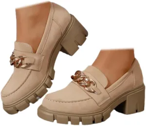 Generic Women's Chunky Platform Loafers with Chain Casual Business Work Shoes Comfort Slip on Vintage Oxford Round Toe Oxfords