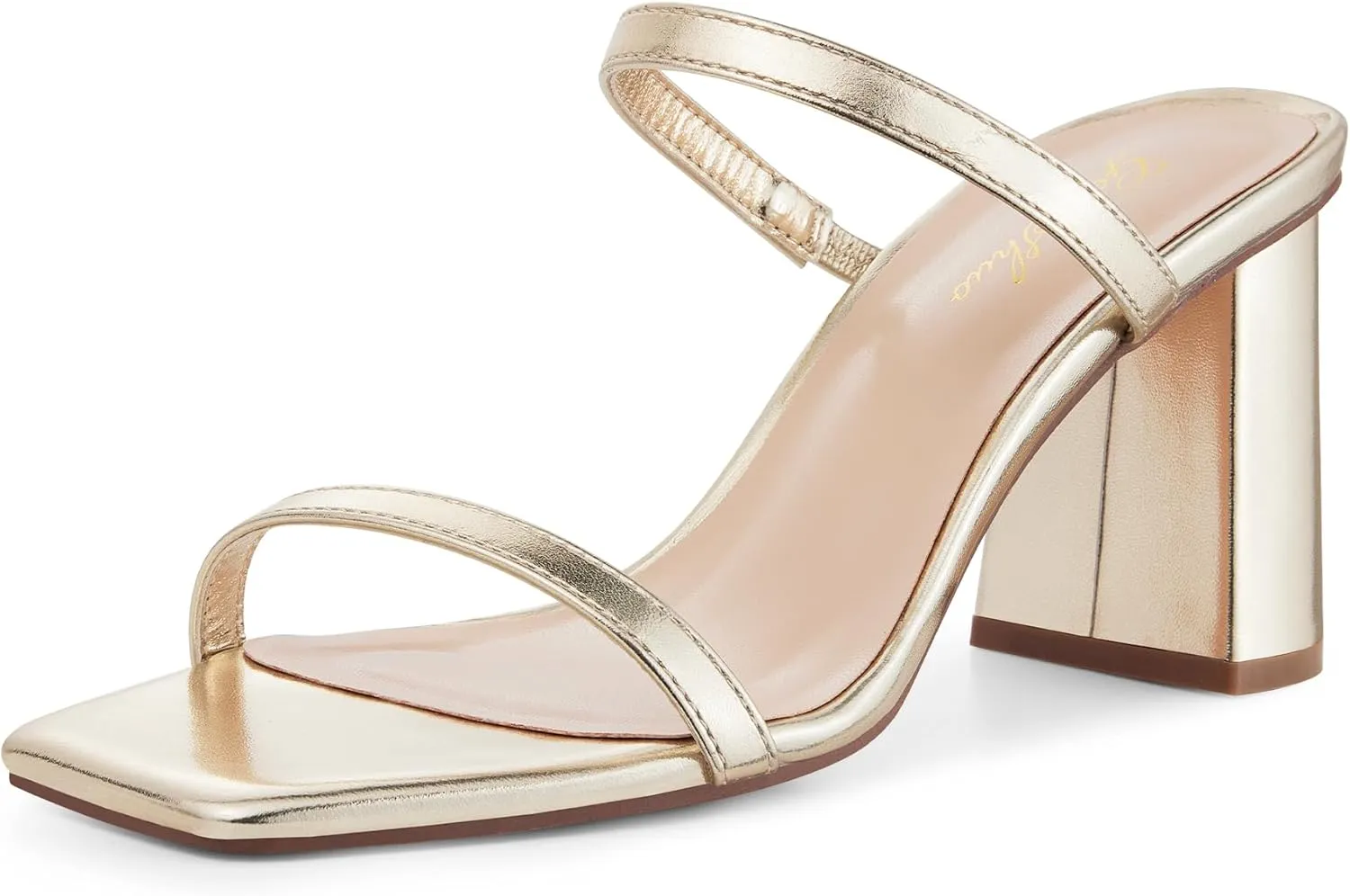 GENSHUO High Chunky Heels for Women Fashion Comfort Slip on Square Open Toe Block Heel Sandals Two Strap Backless Mules