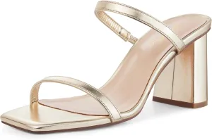 GENSHUO High Chunky Heels for Women Fashion Comfort Slip on Square Open Toe Block Heel Sandals Two Strap Backless Mules
