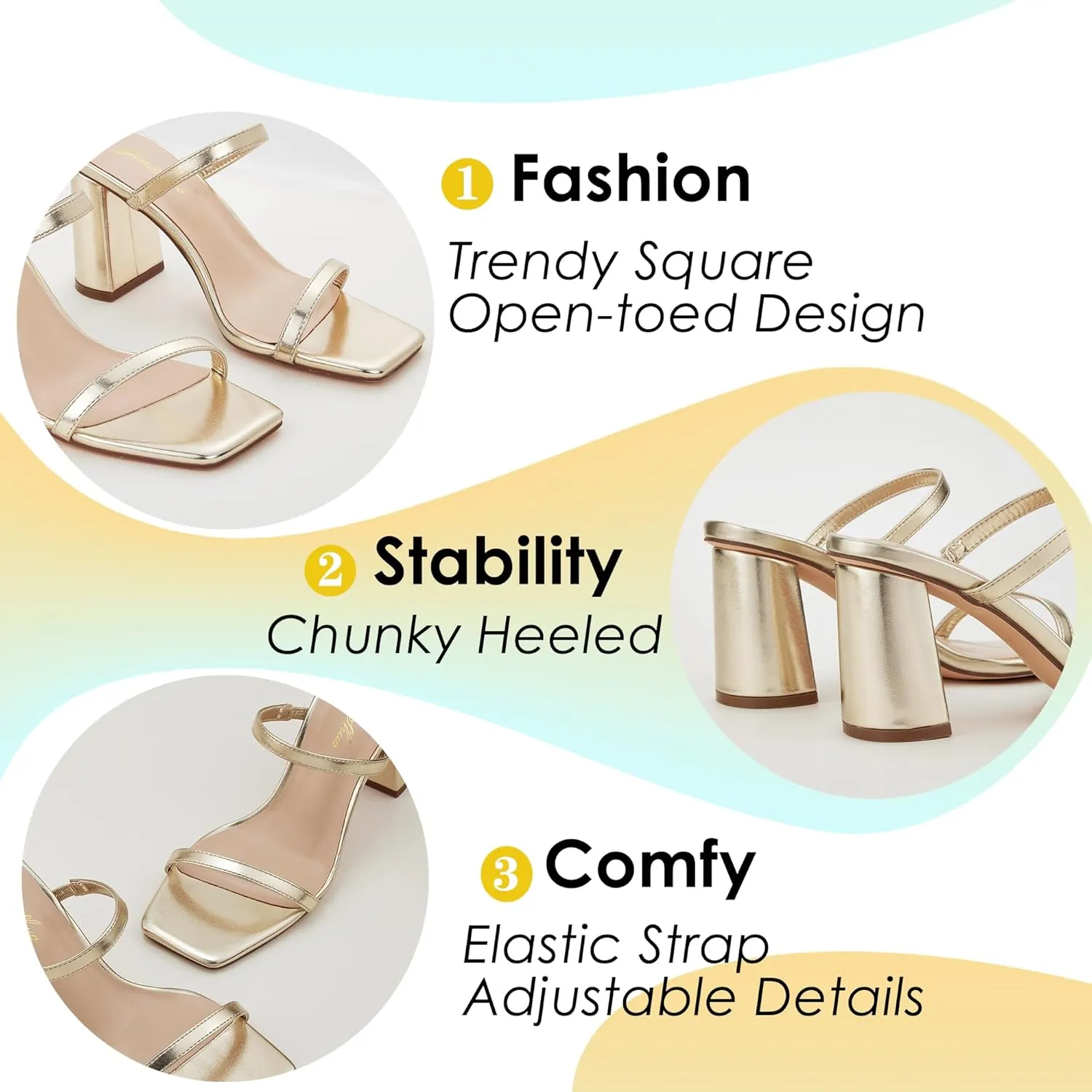 GENSHUO High Chunky Heels for Women Fashion Comfort Slip on Square Open Toe Block Heel Sandals Two Strap Backless Mules