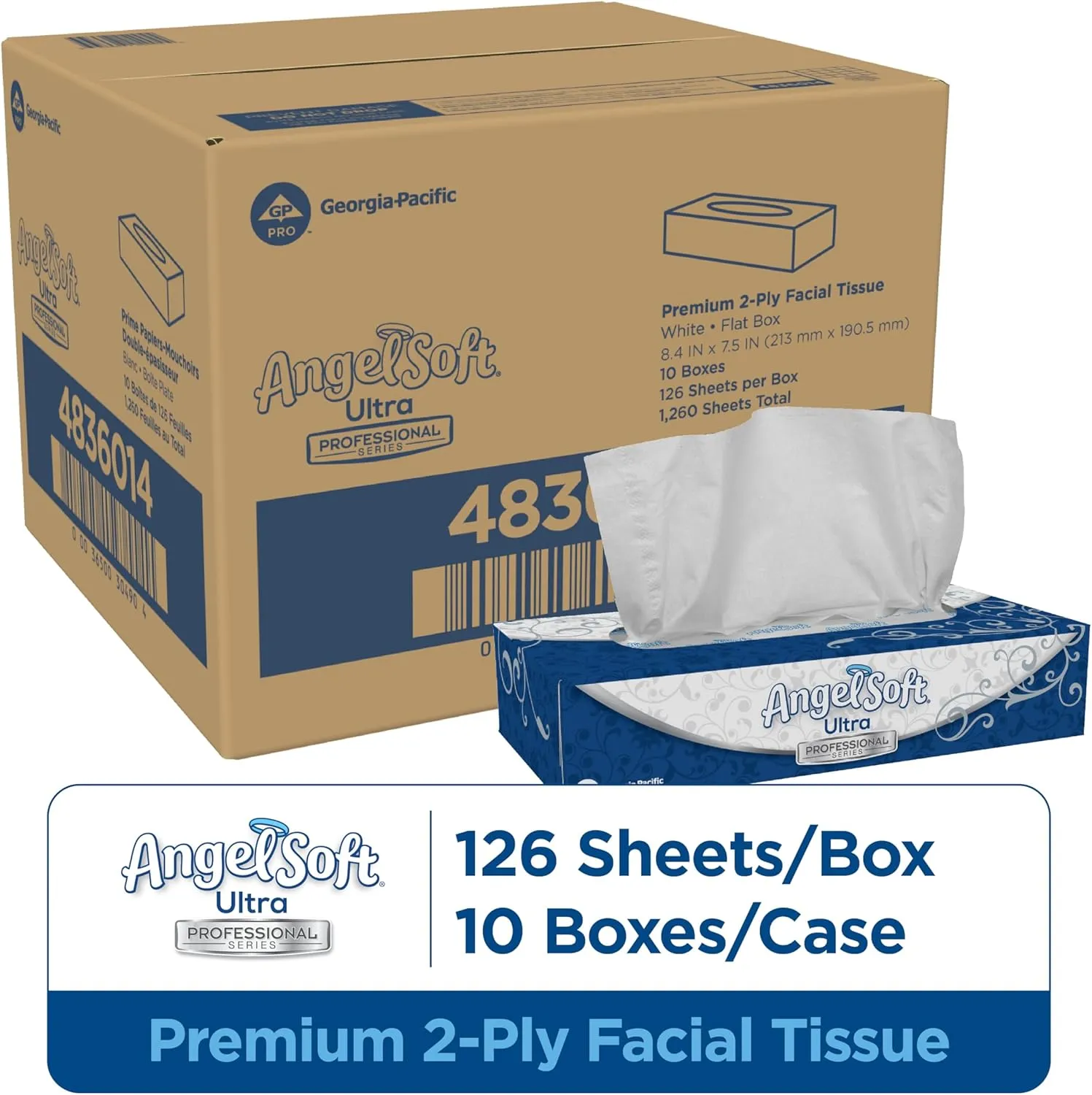 Georgia-Pacific Angel Soft Ultra Professional Series Premium 2-Ply Facial Tissue (4836014), 126 Sheets Per Box, 10 Tissue Flat Boxes Per Case