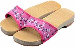 GHYUB Slippers for Woman Indoor Open Toe，Bamboo Clogs Breathable and Dry Men and Women Wooden Slippers Wedge Heel Home Non-Slip Wooden Shoes Women (Color : Pink, Size : EUR38/39)