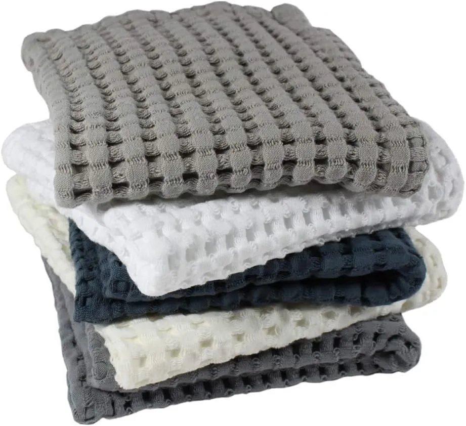 GILDEN TREE Waffle Towel Quick Dry Thin Exfoliating Washcloths for Face Body, Modern Style (White)