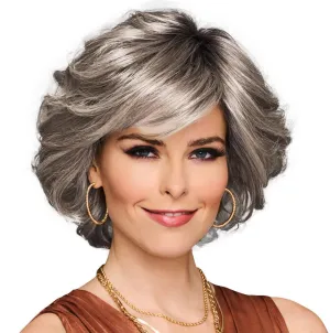 Gimme Drama Chin-Length Pageboy Long Layered Bob Wig by Hairuwear, Average Cap, GF119 Silver And Smoke
