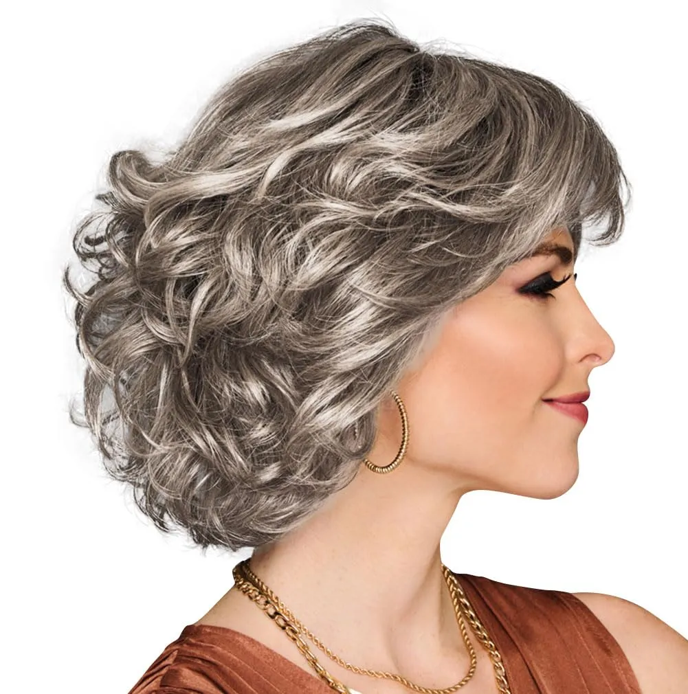Gimme Drama Chin-Length Pageboy Long Layered Bob Wig by Hairuwear, Average Cap, GF119 Silver And Smoke