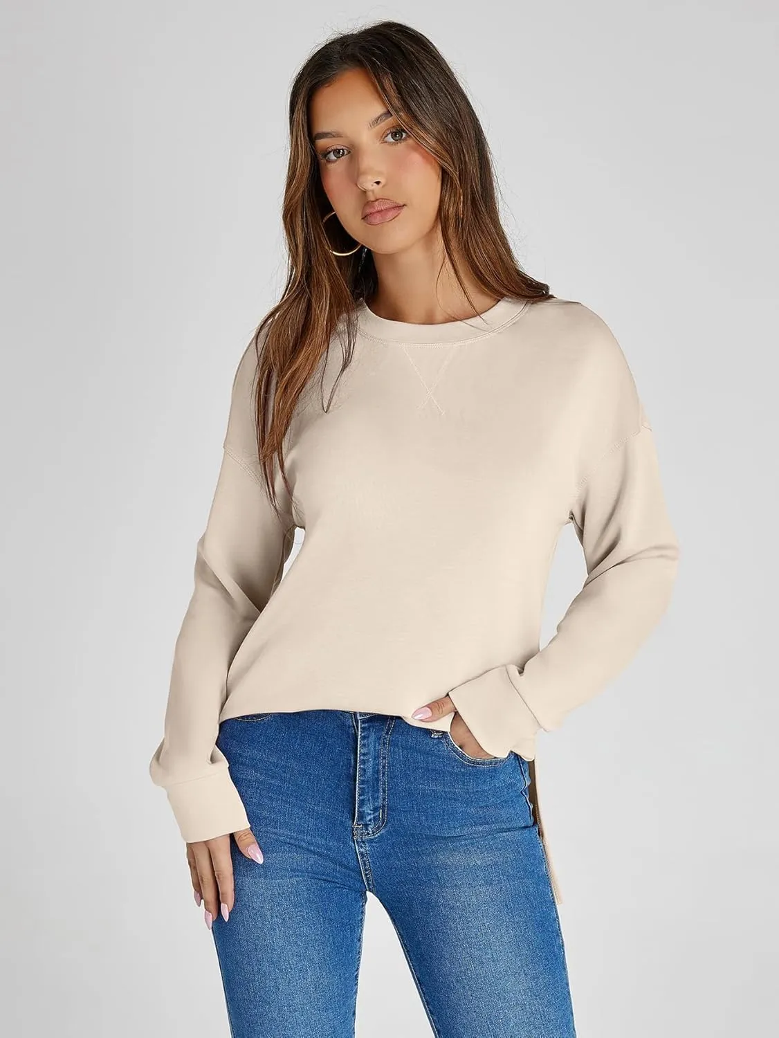 Glamaker Women's Long Sleeve Crewneck Sweatshirt Air Essentials Soft Loose Pullover Sweatshirts