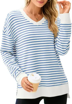 Glamaker Women's Long Sleeve V Neck Sweatshirt Air Essentials Soft Loose Pullover Sweatshirts