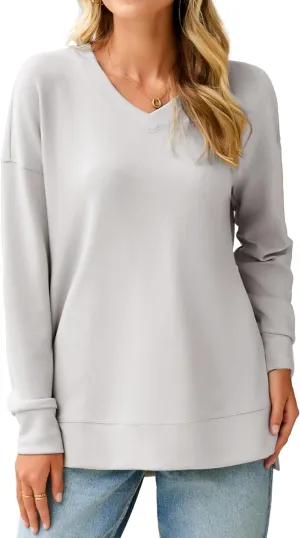 Glamaker Women's Long Sleeve V Neck Sweatshirt Air Essentials Soft Loose Pullover Sweatshirts