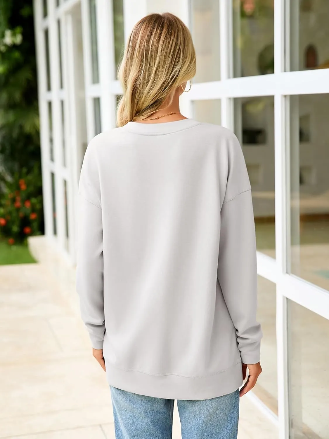 Glamaker Women's Long Sleeve V Neck Sweatshirt Air Essentials Soft Loose Pullover Sweatshirts