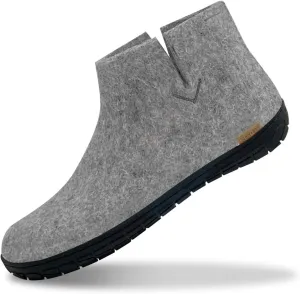 Glerups 100% Gotland Sheep Wool Boot Slipper with rubber sole - Unisex - Grey (Black rubber) - Size 12