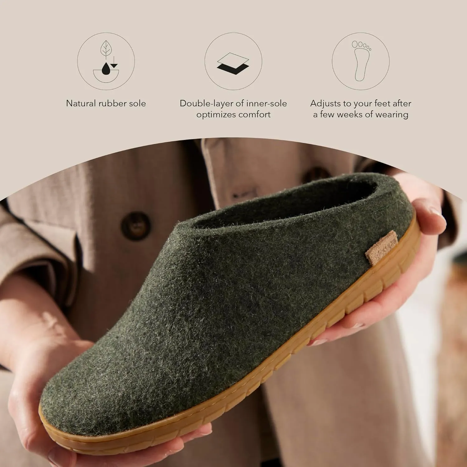 Glerups 100% Gotland Sheep Wool Slipper with rubber sole - Unisex Slip-on