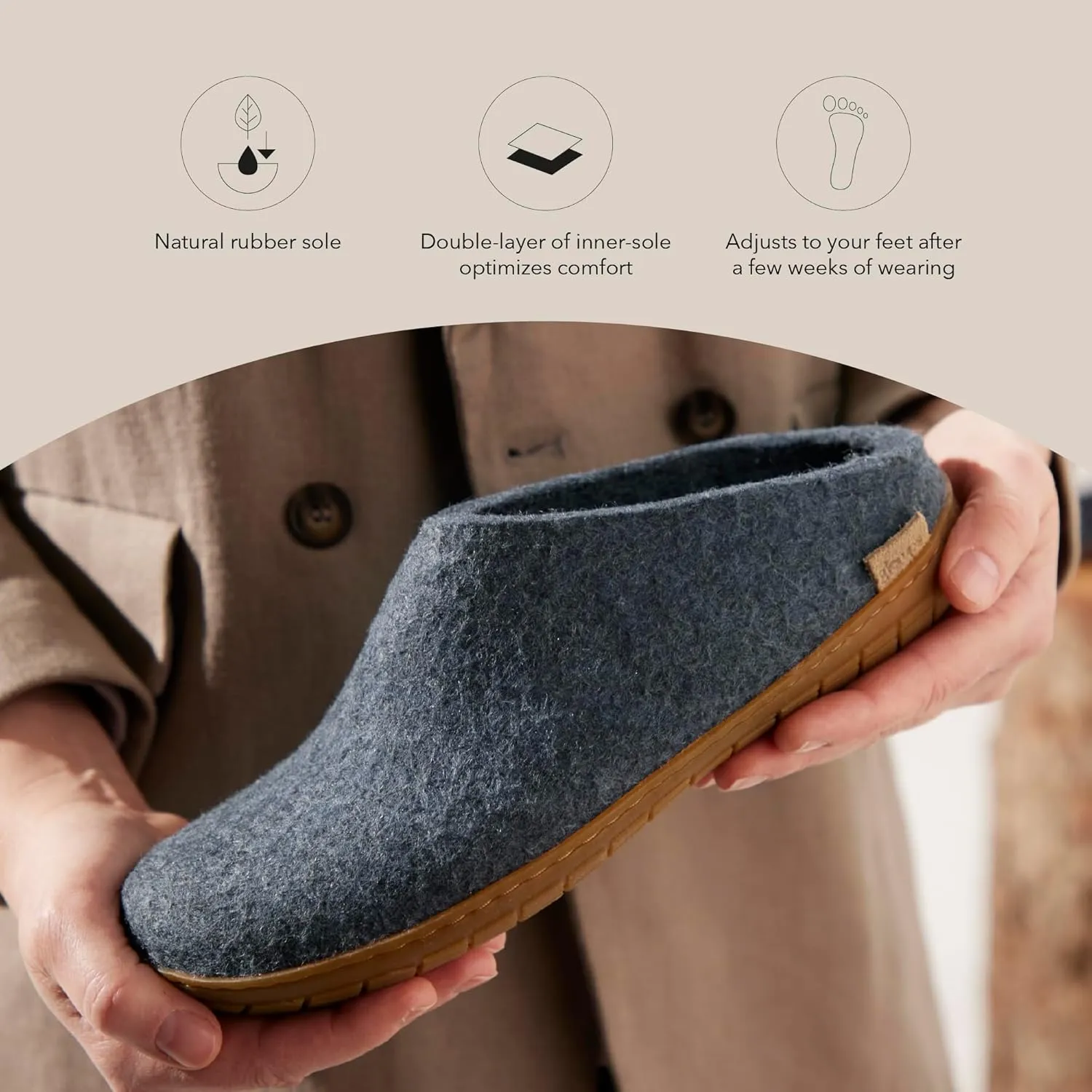 Glerups 100% Gotland Sheep Wool Slipper with rubber sole - Unisex Slip-on