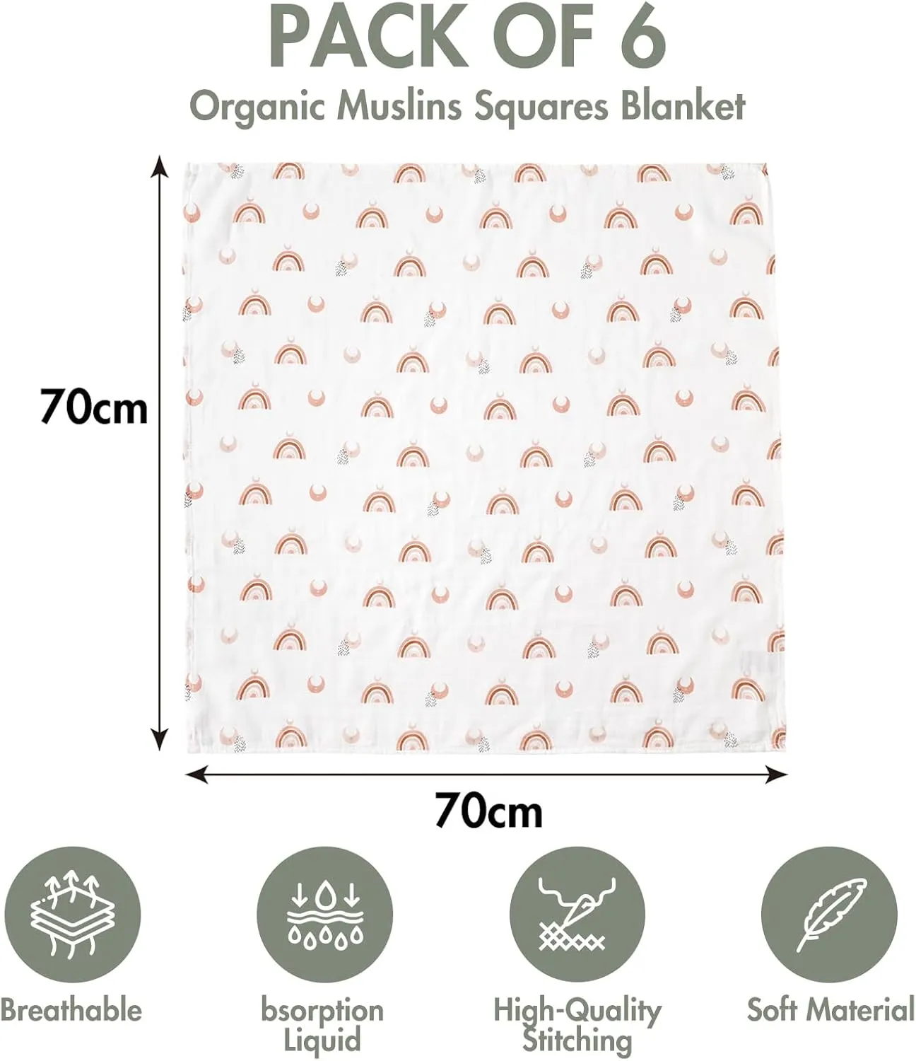 GLLQUEN BABY Receiving Blanket Boy Cotton Muslin Swaddle Blankets Girl Newborn Squares Breathable & Soft Thin Baby Blankets Cloths Double Absorbent Infant Swaddling Wrap - 6 Pack (Sun)