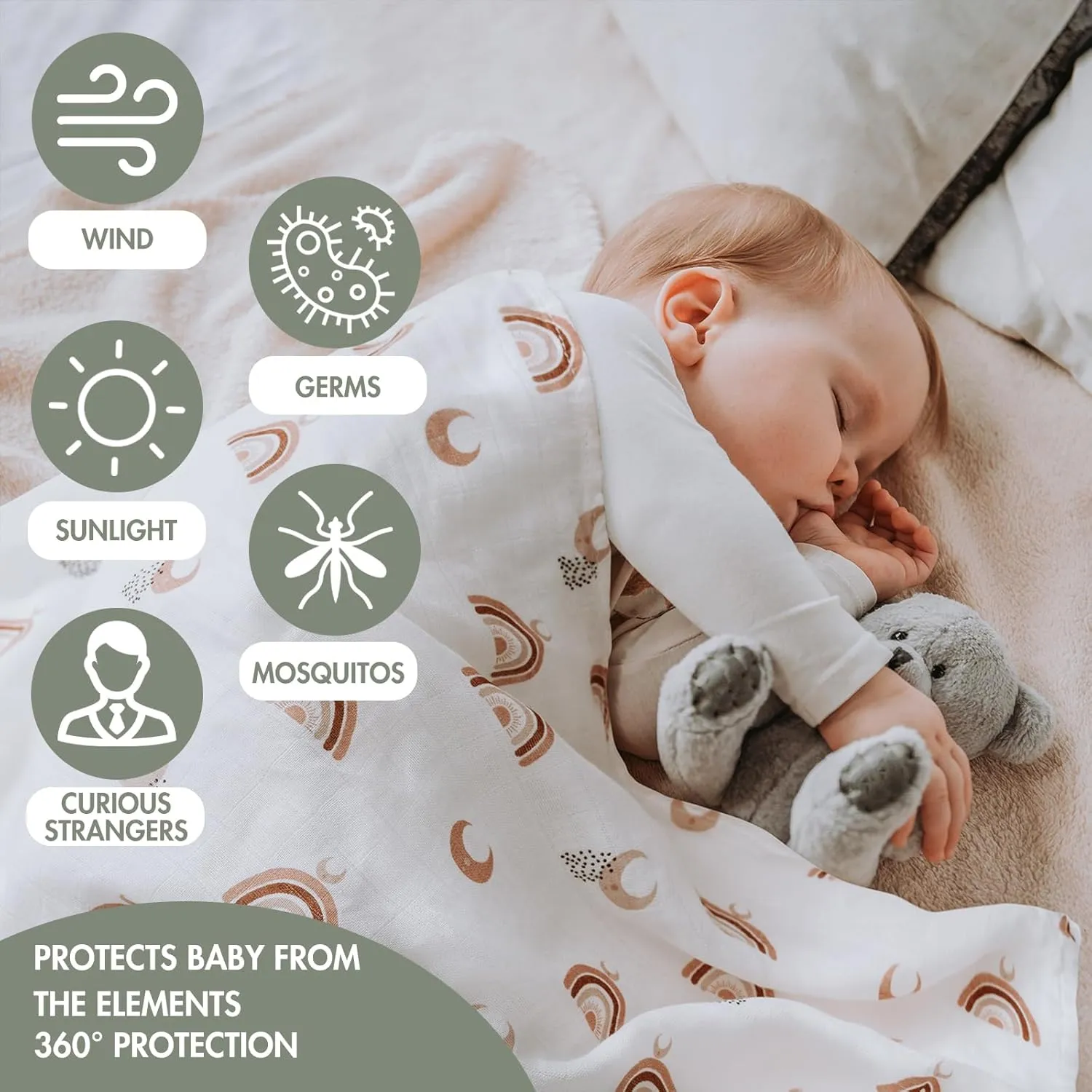 GLLQUEN BABY Receiving Blanket Boy Cotton Muslin Swaddle Blankets Girl Newborn Squares Breathable & Soft Thin Baby Blankets Cloths Double Absorbent Infant Swaddling Wrap - 6 Pack (Sun)