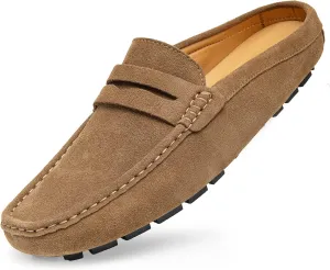 Go Tour Mens Handmade Suede Leather Mules Clog Slippers Breathable Leather Slip on Shoes Casual Loafers