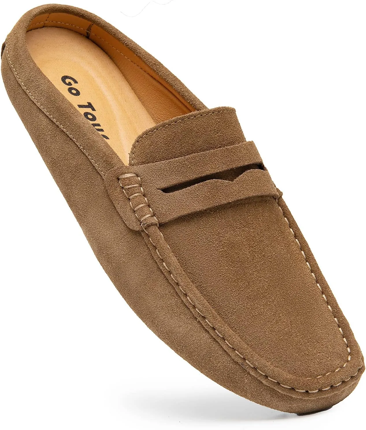 Go Tour Mens Handmade Suede Leather Mules Clog Slippers Breathable Leather Slip on Shoes Casual Loafers