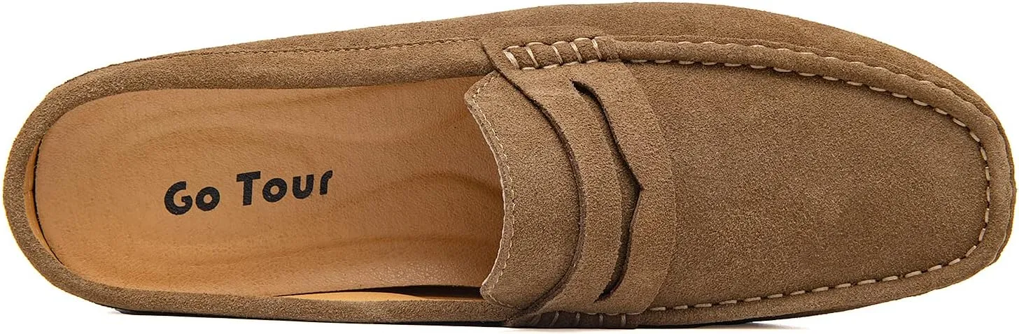 Go Tour Mens Handmade Suede Leather Mules Clog Slippers Breathable Leather Slip on Shoes Casual Loafers
