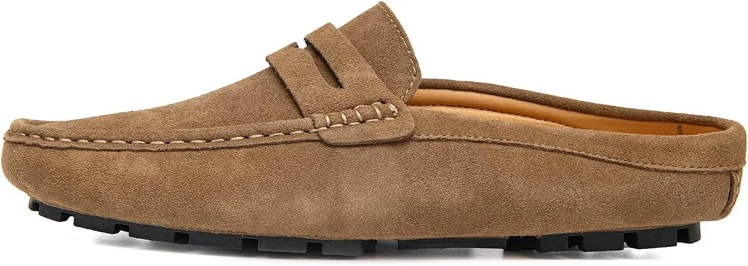 Go Tour Mens Handmade Suede Leather Mules Clog Slippers Breathable Leather Slip on Shoes Casual Loafers