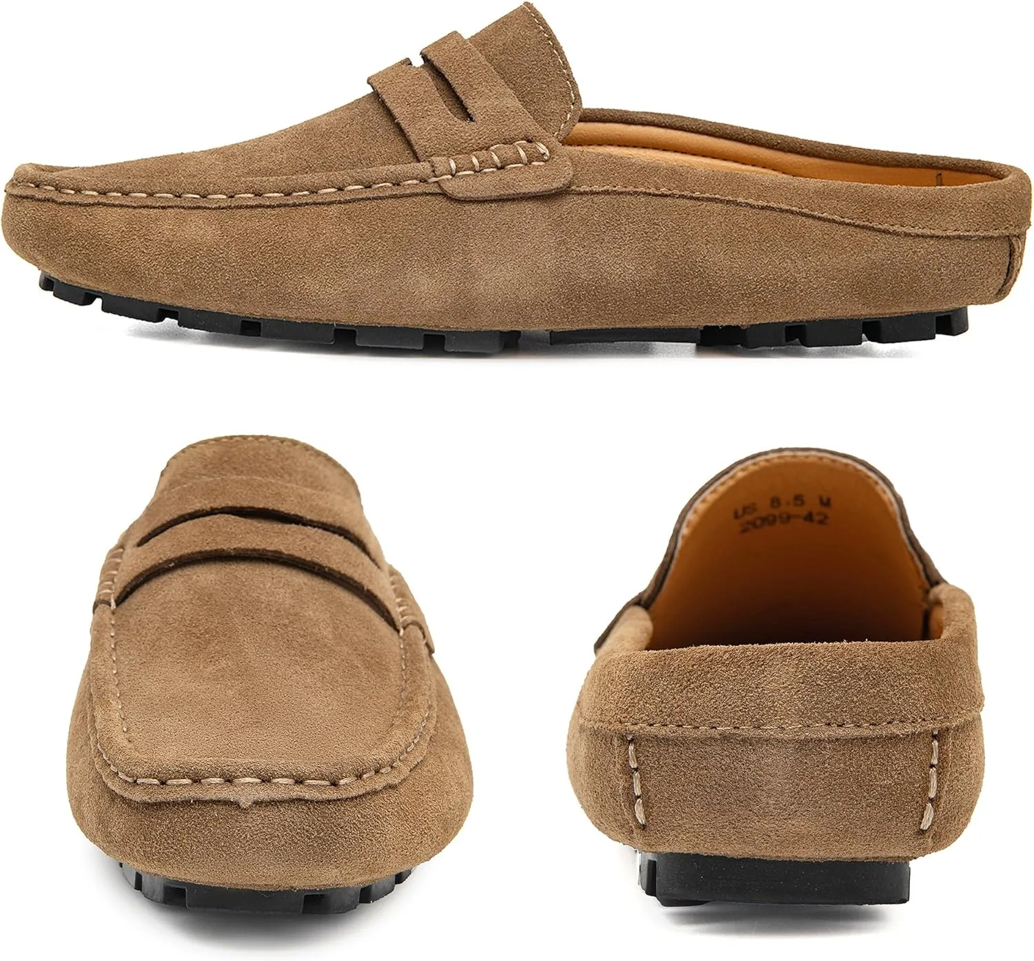 Go Tour Mens Handmade Suede Leather Mules Clog Slippers Breathable Leather Slip on Shoes Casual Loafers