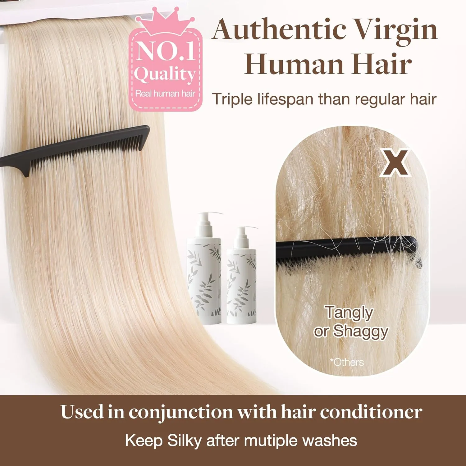 GOO GOO Genius Weft Hair Extensions Human Hair, Sew In Hair Extensions Rooted Remy Weft, 17A/60A Ash Blonde Highlighted Platinum Blonde 14inch 40g, Hand Tied Weft Hair Extensions