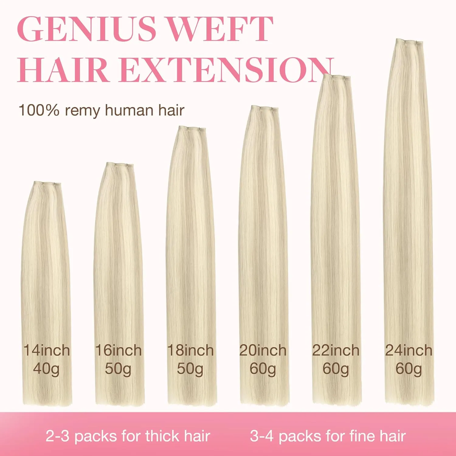 GOO GOO Genius Weft Hair Extensions Human Hair, Sew In Hair Extensions Rooted Remy Weft, 17A/60A Ash Blonde Highlighted Platinum Blonde 14inch 40g, Hand Tied Weft Hair Extensions