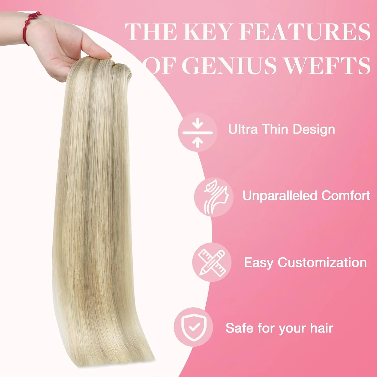 GOO GOO Genius Weft Hair Extensions Human Hair, Sew In Hair Extensions Rooted Remy Weft, 17A/60A Ash Blonde Highlighted Platinum Blonde 14inch 40g, Hand Tied Weft Hair Extensions