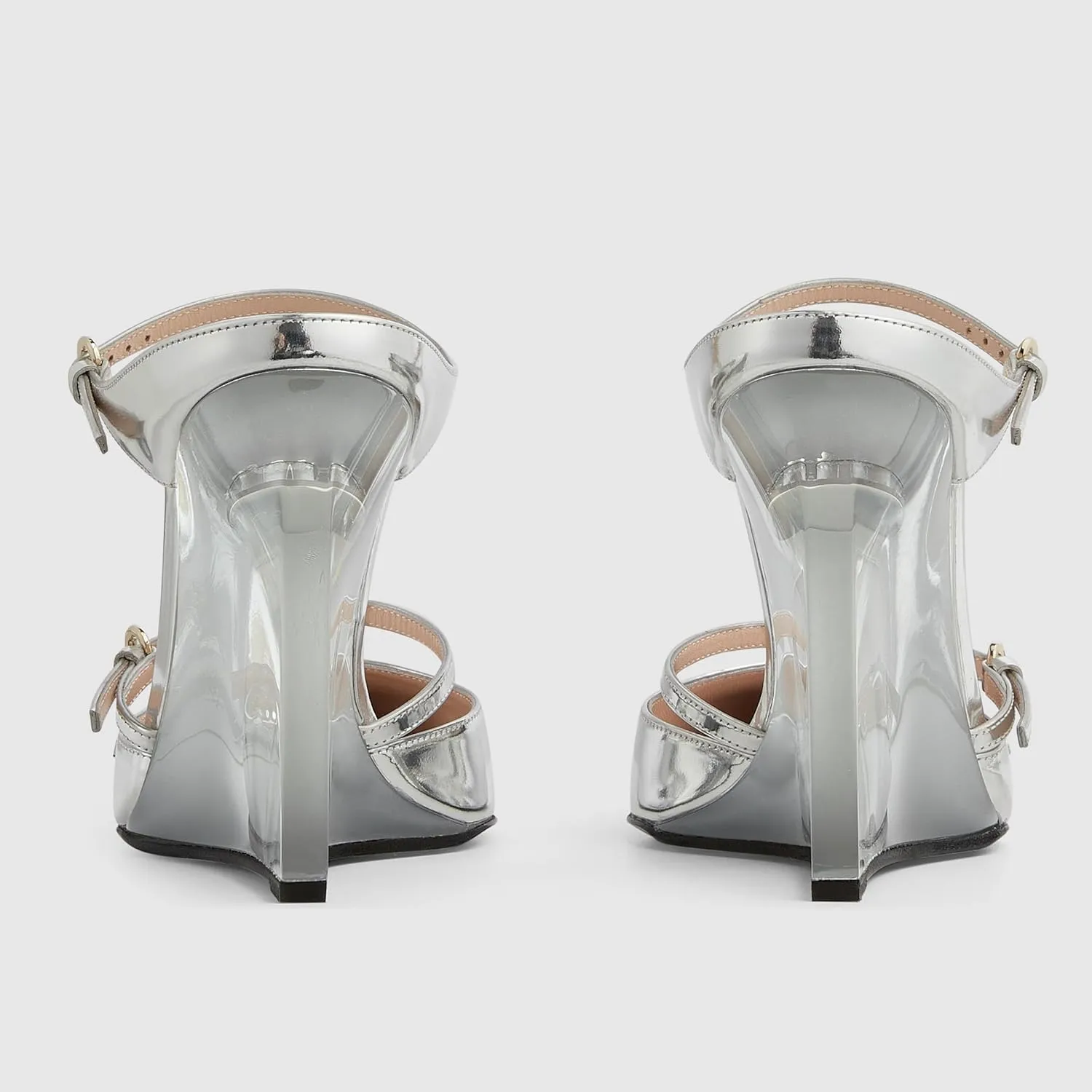 Goolita Clear Wedge Heels for Women, Closed Pointed Toe Mule Heels with Buckle Strap Sexy Backless Slip On Party Evening Shoes