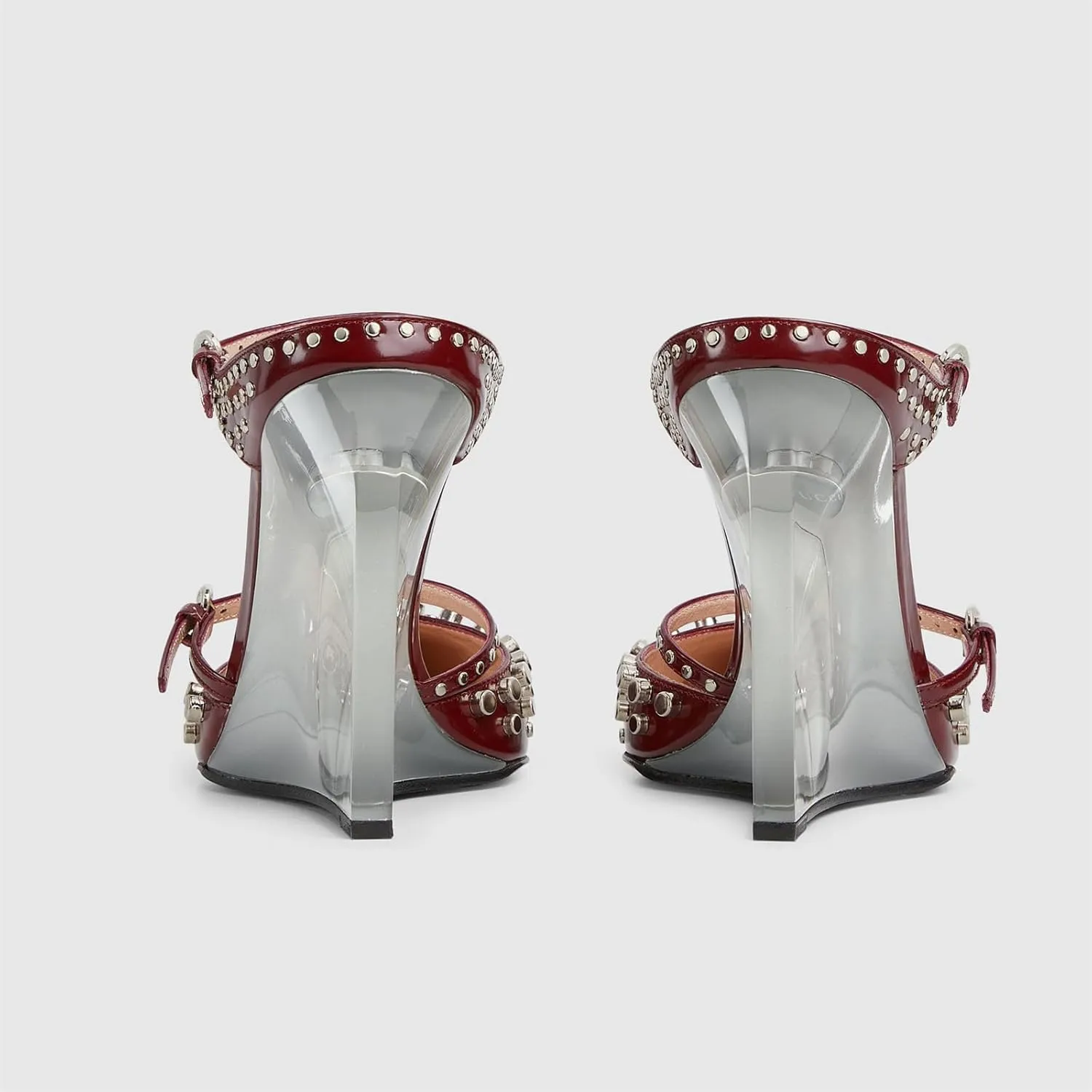 Goolita Clear Wedge Heels for Women, Closed Pointed Toe Mule Heels with Buckle Strap Sexy Backless Slip On Party Evening Shoes