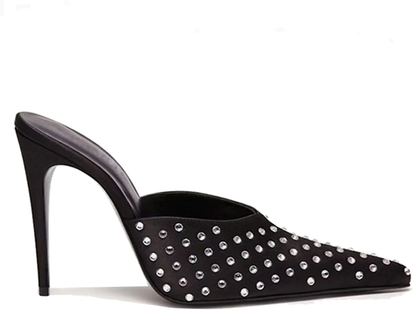 Goolita Flower Burgundy Pearl Mule Heels For Women, Stiletto Heel Slip On Pointed Toe Heeled Sandals Sexy Backless Party Heeled Slide Sandals