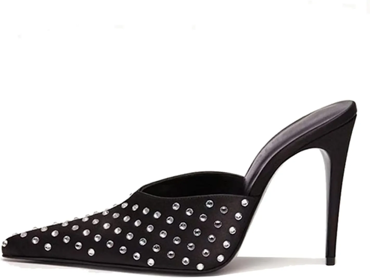 Goolita Flower Burgundy Pearl Mule Heels For Women, Stiletto Heel Slip On Pointed Toe Heeled Sandals Sexy Backless Party Heeled Slide Sandals
