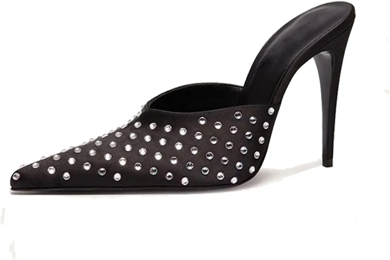 Goolita Flower Burgundy Pearl Mule Heels For Women, Stiletto Heel Slip On Pointed Toe Heeled Sandals Sexy Backless Party Heeled Slide Sandals
