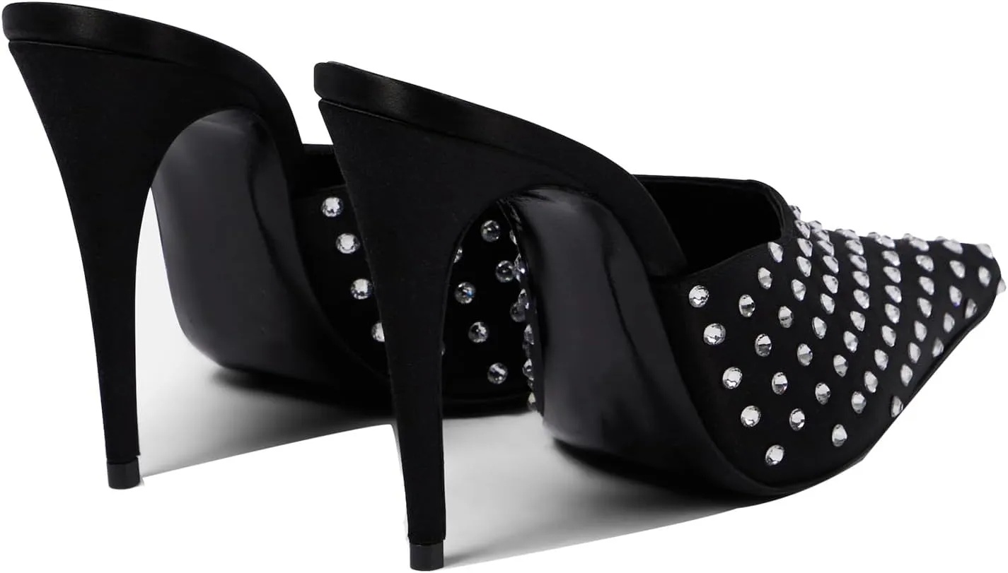 Goolita Flower Burgundy Pearl Mule Heels For Women, Stiletto Heel Slip On Pointed Toe Heeled Sandals Sexy Backless Party Heeled Slide Sandals