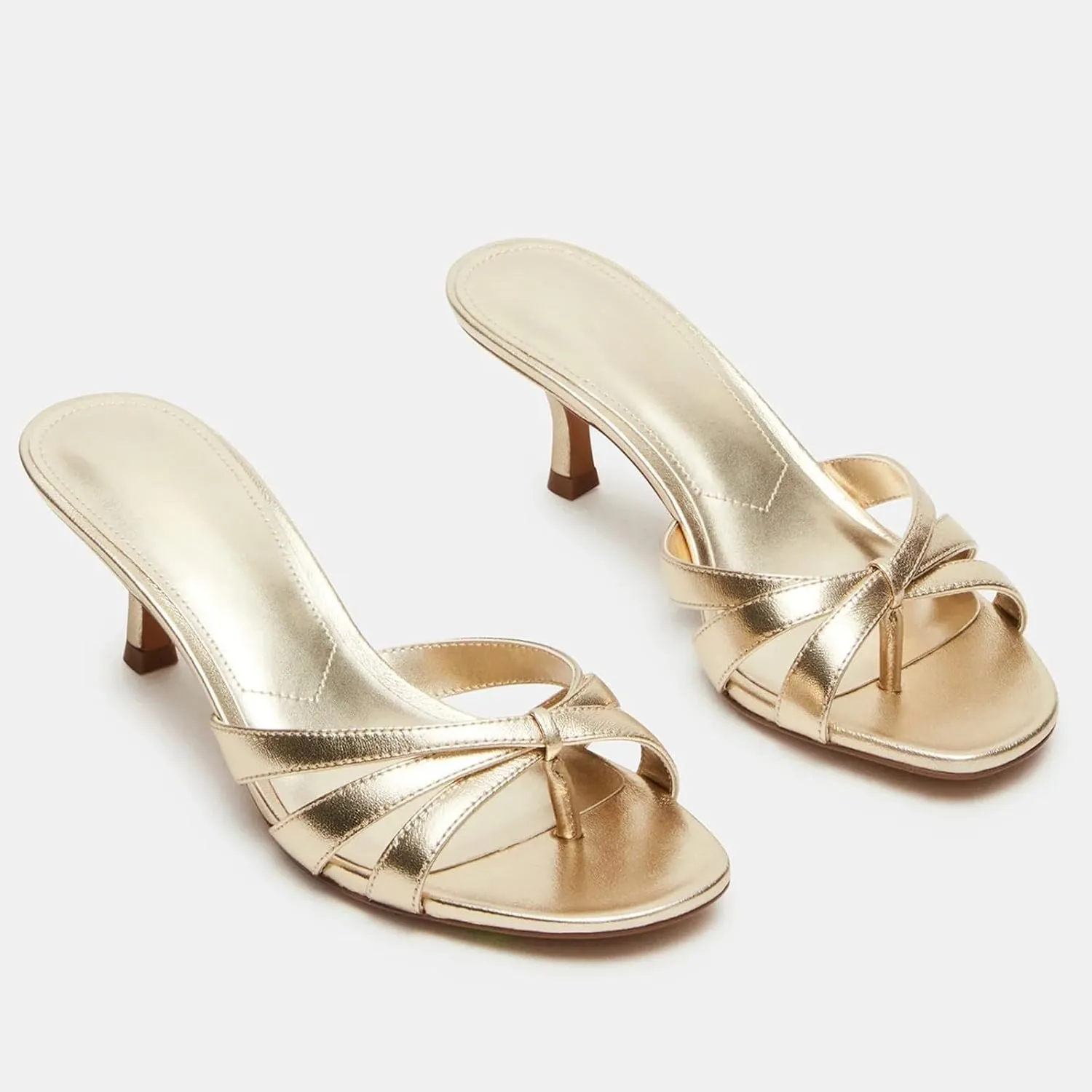 Goolita Women's Pearl Kitten Heels Flip Flops Open Round Toe Strappy Thong Slide Heeled Sandals Comfort Casual Party Mules Heels