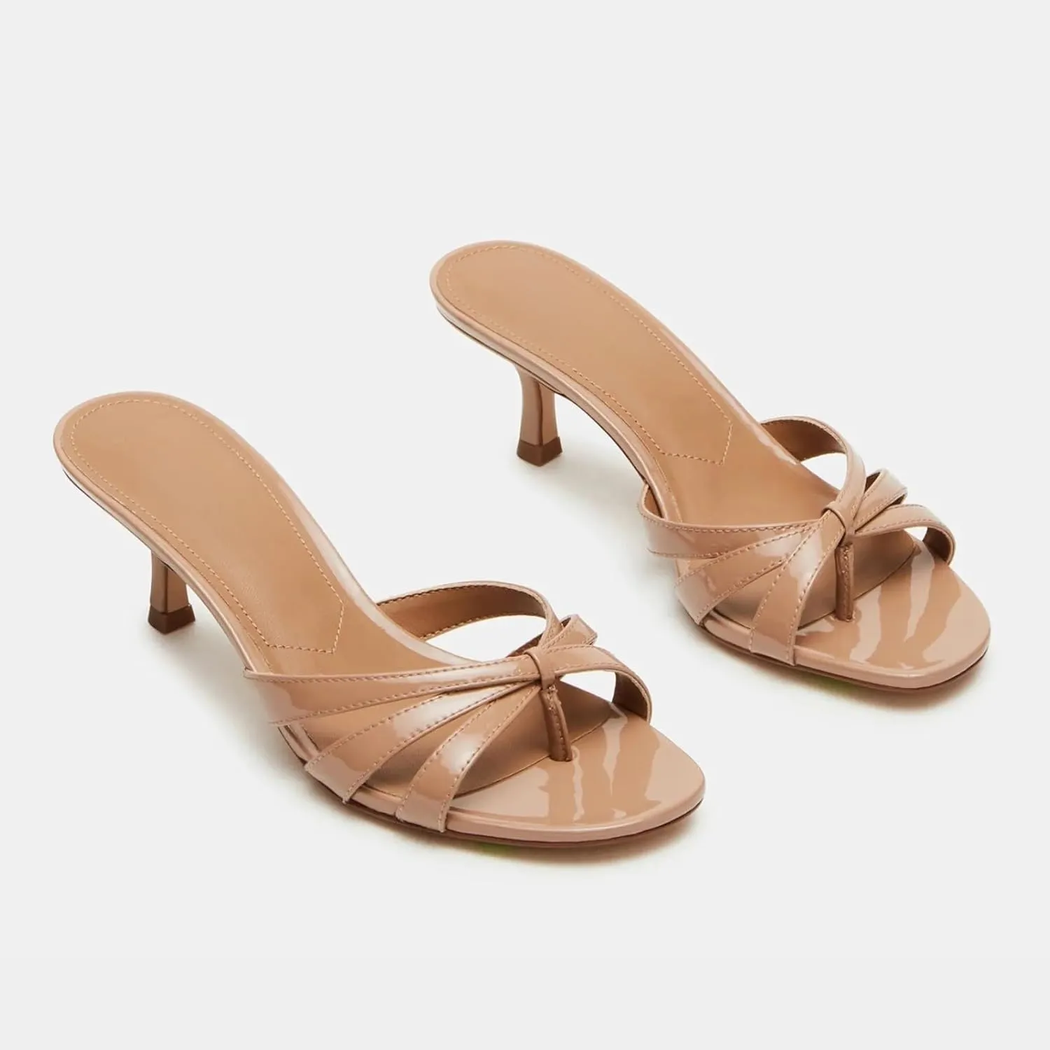 Goolita Women's Pearl Kitten Heels Flip Flops Open Round Toe Strappy Thong Slide Heeled Sandals Comfort Casual Party Mules Heels