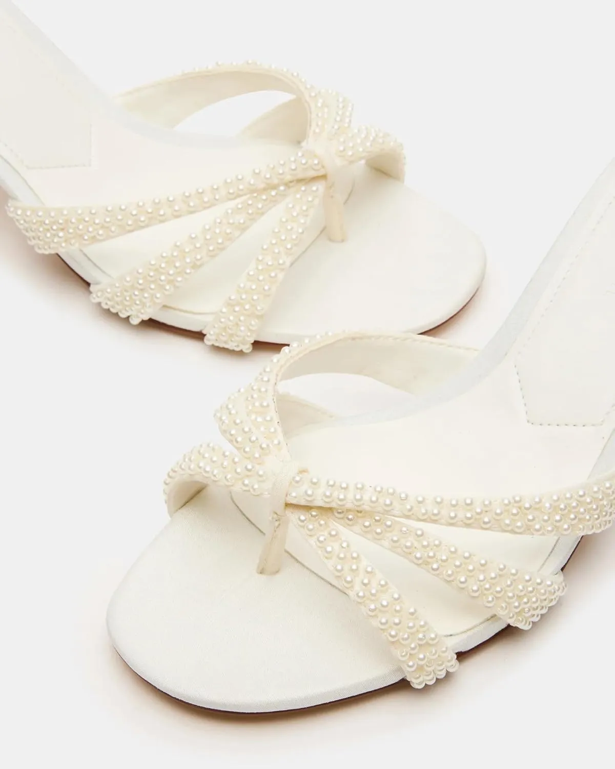 Goolita Women's Pearl Kitten Heels Flip Flops Open Round Toe Strappy Thong Slide Heeled Sandals Comfort Casual Party Mules Heels