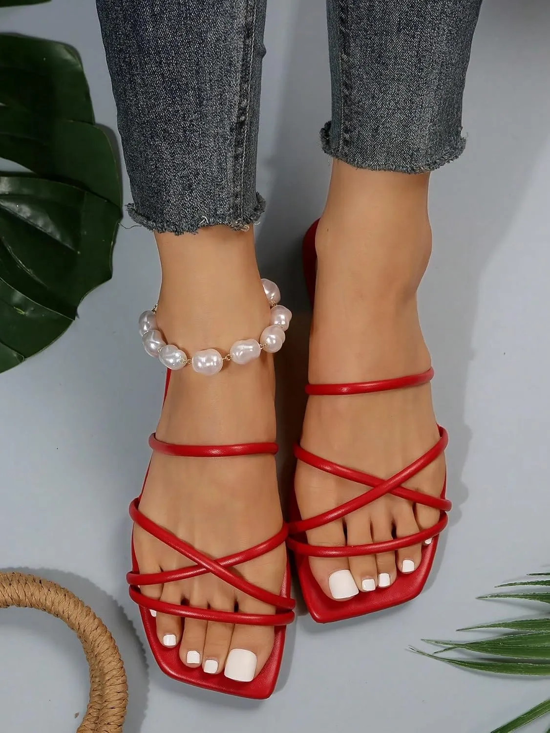 GORGLITTER Women's Strappy Flat Sandals Cute Dressy Open Toe Slip on Slide Sandals