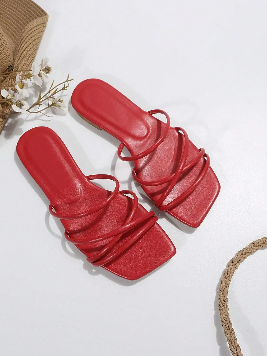 GORGLITTER Women's Strappy Flat Sandals Cute Dressy Open Toe Slip on Slide Sandals
