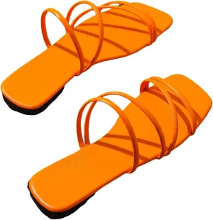 GORGLITTER Women's Strappy Flat Sandals Cute Dressy Open Toe Slip on Slide Sandals