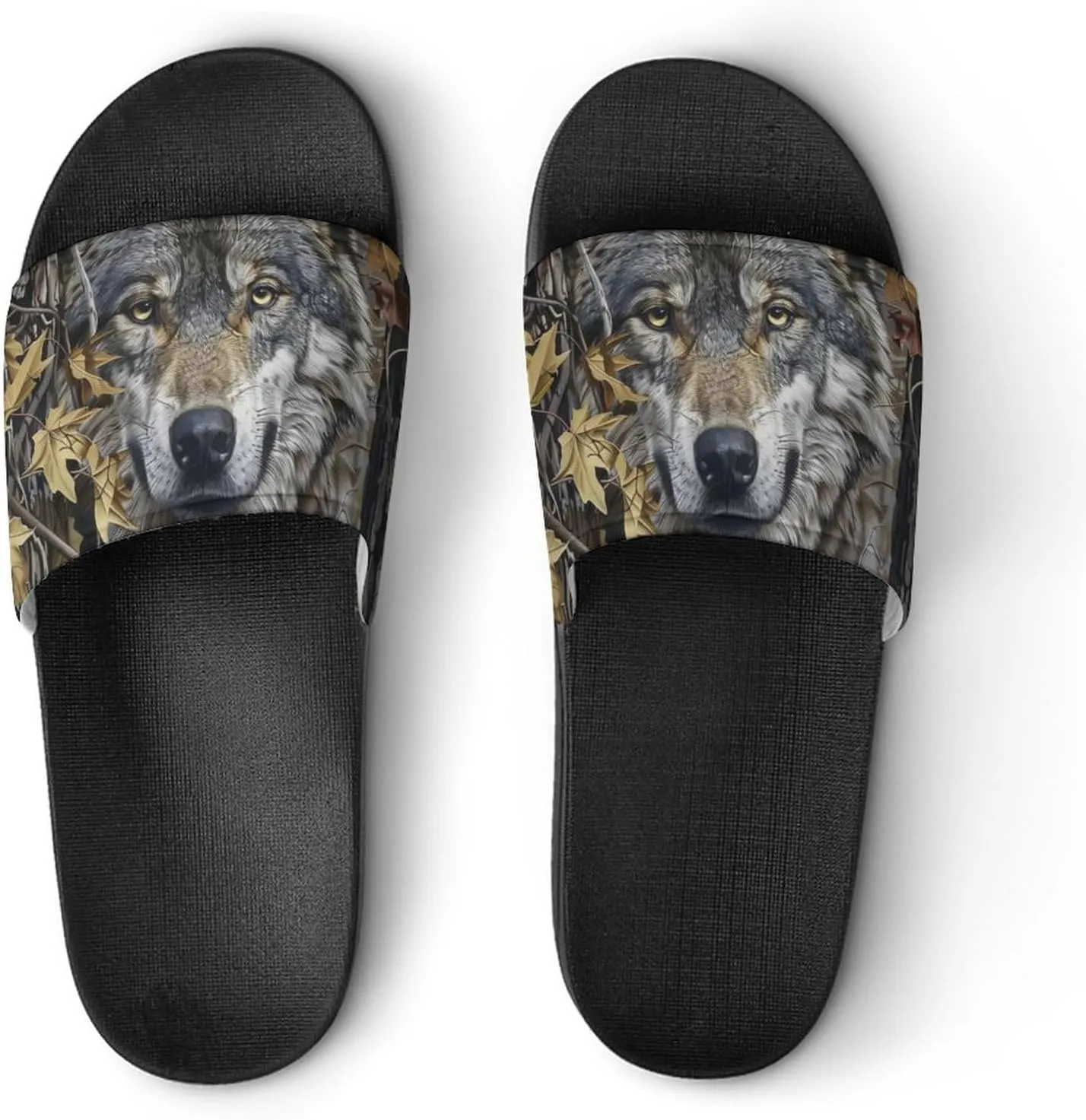 Gray Wolf Woods Leaves Branches Slippers Shower Slipper In-Door Slipper Quick Drying Non-Slip Bathroom Pool Woman Man PVC