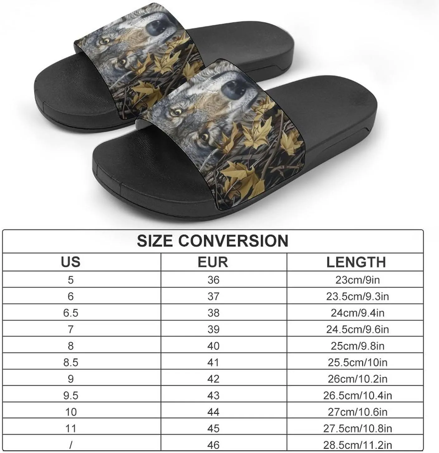 Gray Wolf Woods Leaves Branches Slippers Shower Slipper In-Door Slipper Quick Drying Non-Slip Bathroom Pool Woman Man PVC
