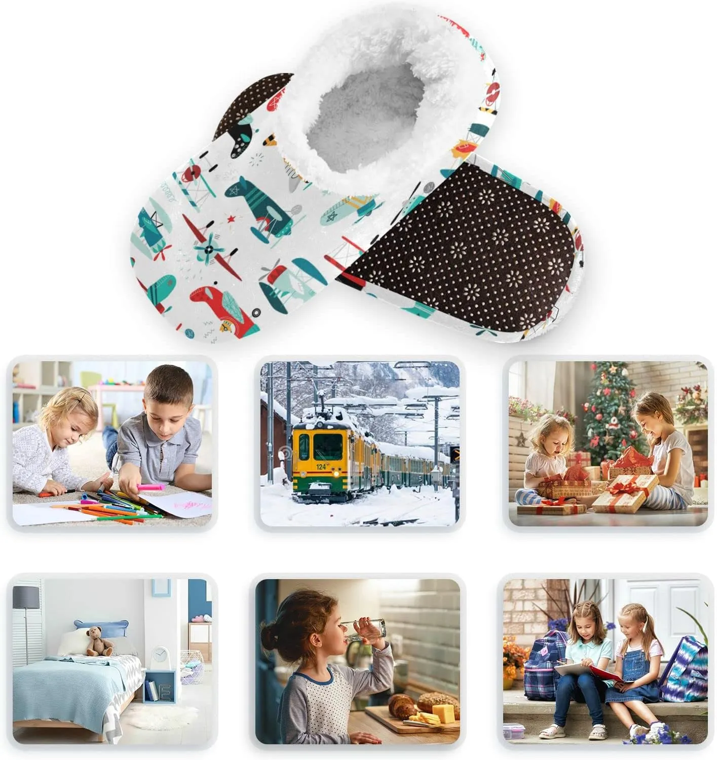 Gredecor Boys Girls Toddler Slippers for Kids Home House Slippers Warm Fur Non Slip Plush Indoor Slipper Socks