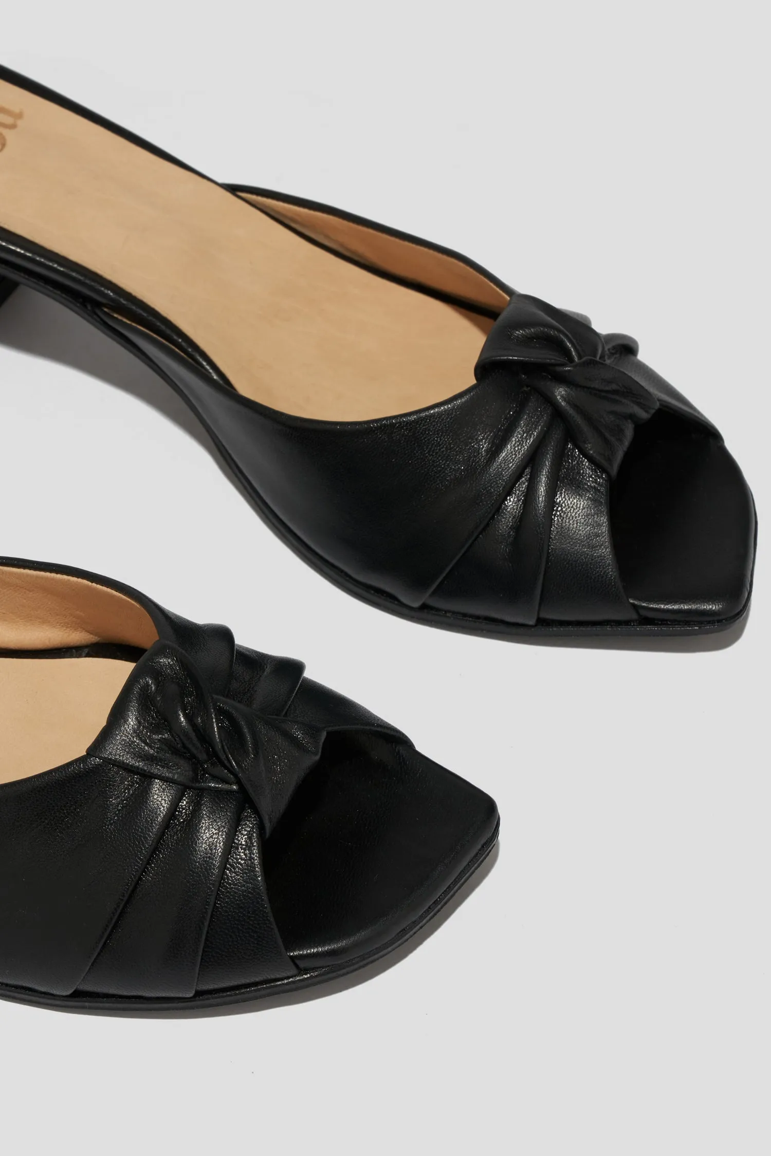 Greta Pleated Knot Heeled Mule in Black