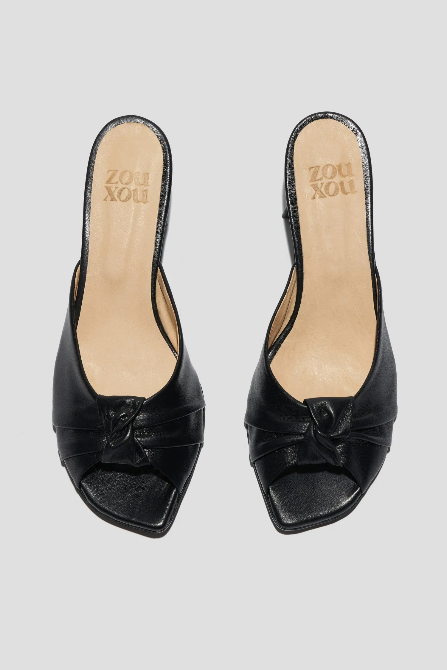 Greta Pleated Knot Heeled Mule in Black