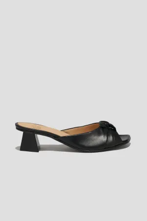 Greta Pleated Knot Heeled Mule in Black