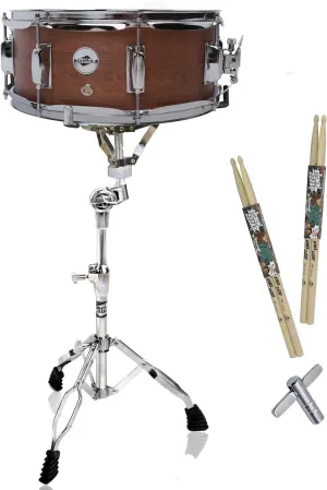 GRIFFIN Snare Drum Package with Snare Stand, 2 Pairs of Drum Sticks & Drum Key | Snare Kit with Poplar Wood Shell 14" x 5.5" with Flat Hickory PVC | 8 Metal Tuning Lugs & Snare Strainer Throw Off